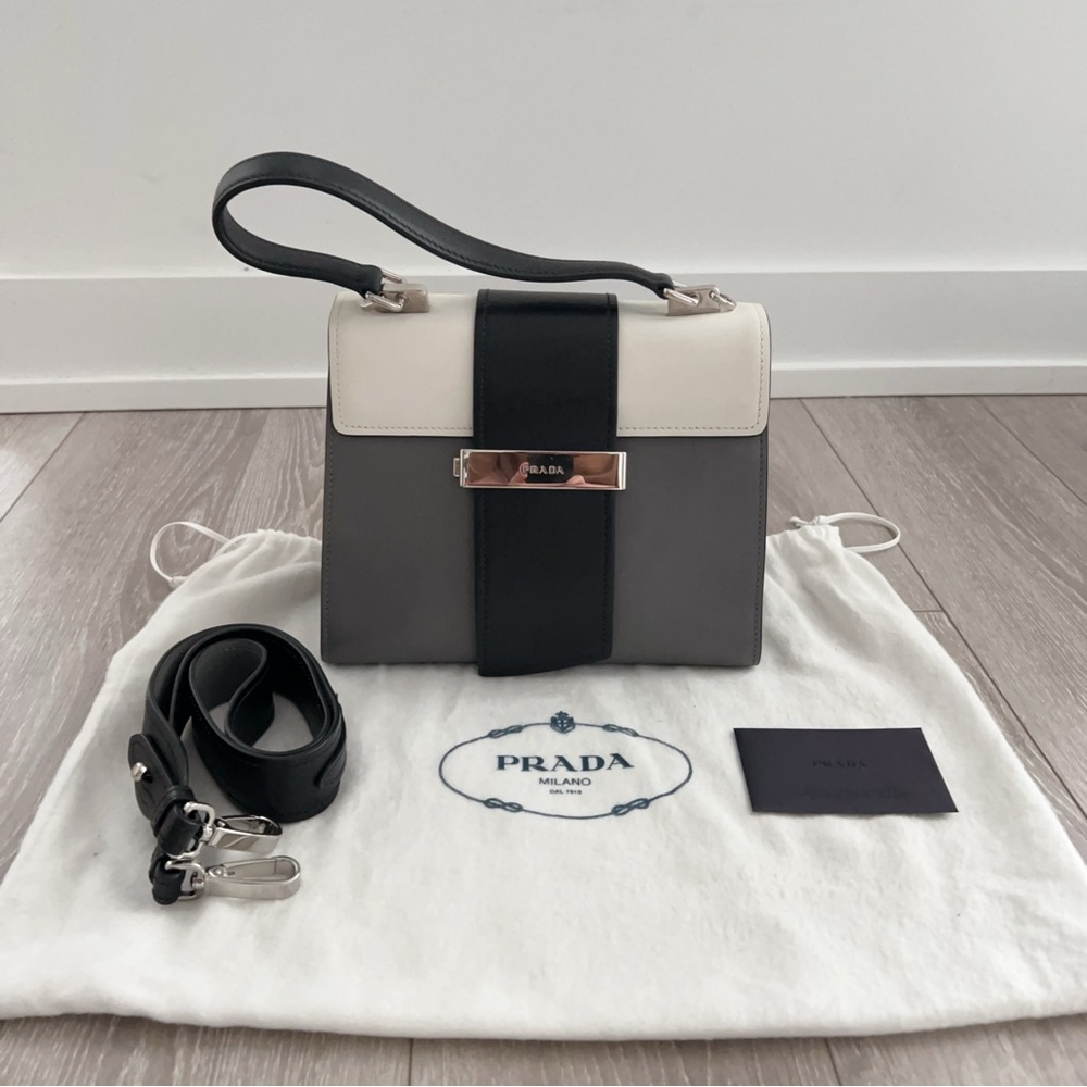 New Authentic Prada Women's Leather City Calf Metal Ribbon Shoulder Bag